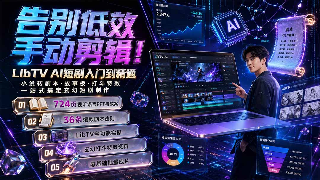 告别低效手动剪辑！LibTV AI短剧入门到精通，小说转剧本方法，故事板打斗特效一站式搞定玄幻短剧制作-大川资源分享站