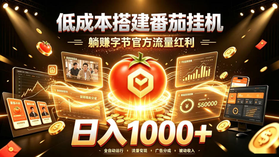 低成本搭建番茄挂G，躺賺字节官方流量红利，日入1k+，全程傻瓜式落地【揭秘】-大川资源分享站