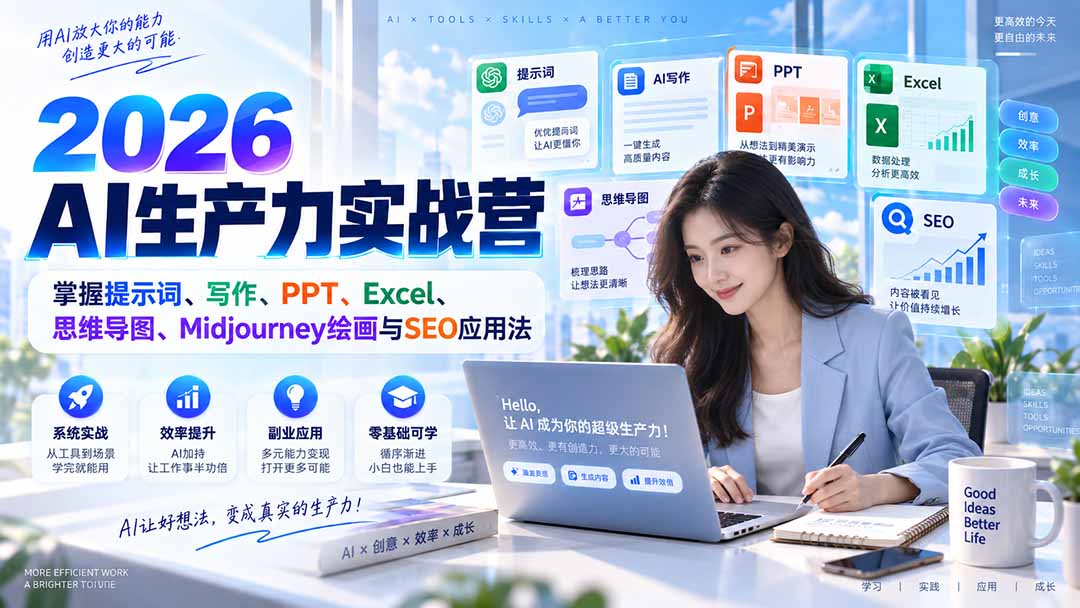 图片[2]-2026AI生产力实战营：掌握提示词、写作、PPT、Excel、思维导图、Midjourney绘画与SEO应用法-大川资源分享站