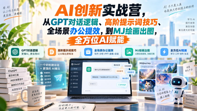 AI创新实战营，从GPT对话逻辑、高阶提示词技巧、全场景办公提效，到MJ绘画出图，全方位AI赋能-大川资源分享站