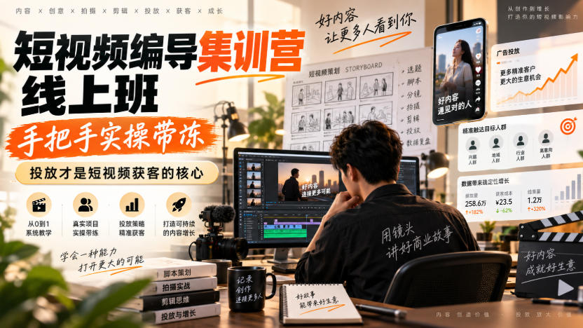 短视频编导集训营线上班，手把手实操带冻，投放才是短视频获客的核心-大川资源分享站
