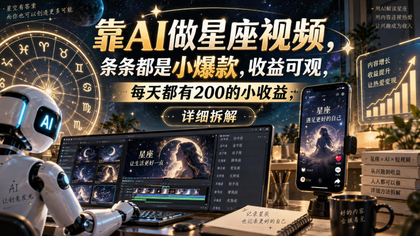 靠AI做星座视频，条条都是小爆款，收益可观，每天都有200的小收益，详细拆解-大川资源分享站