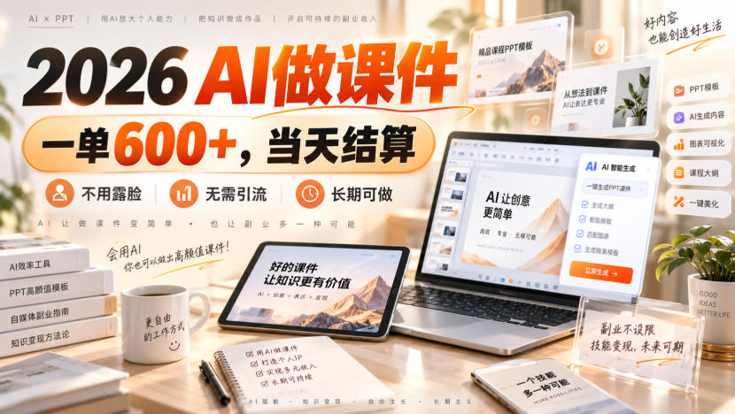 2026 AI做课件，一单600+，当天结算，不用露脸，无需引流，长期可做【揭秘】-大川资源分享站