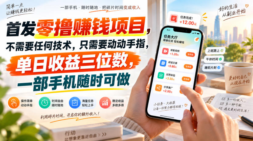 首发零撸賺钱项目，不需要任何技术，只需要动动手指，单日收益三位数，一部手机随时可做【揭秘】-大川资源分享站