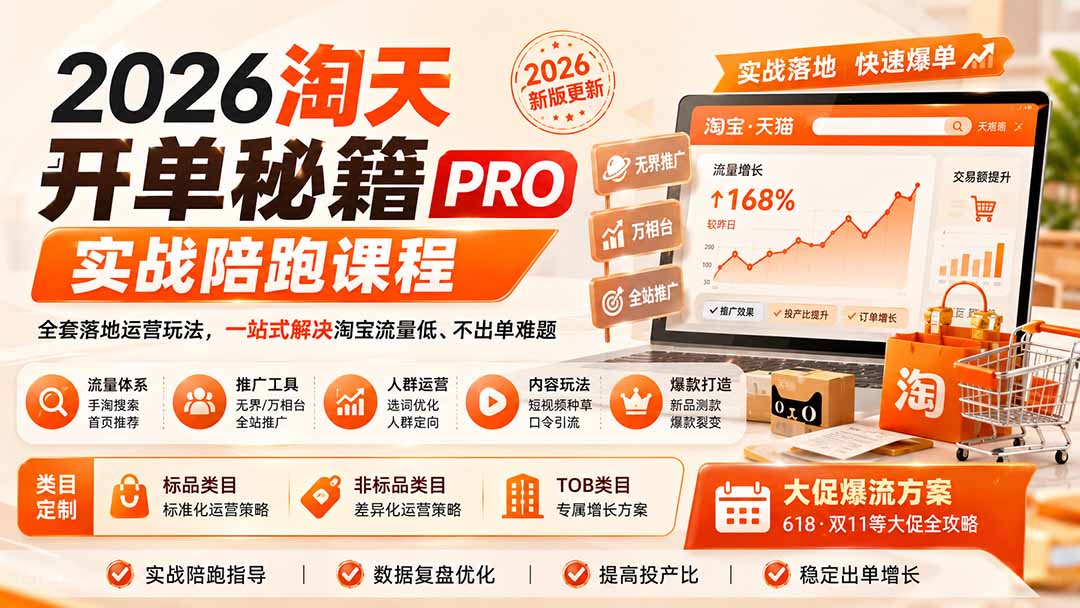 2026淘天开单秘籍PRO实战陪跑课程：全套落地运营玩法，一站式解决淘宝流量低、不出单难题(更新260906-大川资源分享站