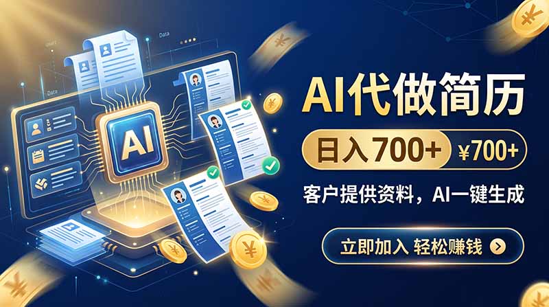 AI代做简历，日入700+，客户提供资料，AI一键生成-大川资源分享站