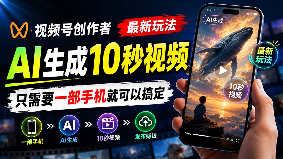 视频号创作者最新玩法，AI生成10秒视频，只需要一部手机就可以搞定-大川资源分享站
