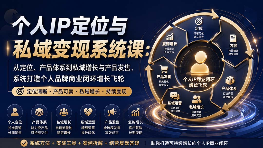 个人IP定位与私域变现系统课：从定位、产品体系到私域增长与产品发售，系统打造个人品牌商业闭环增长飞轮-大川资源分享站