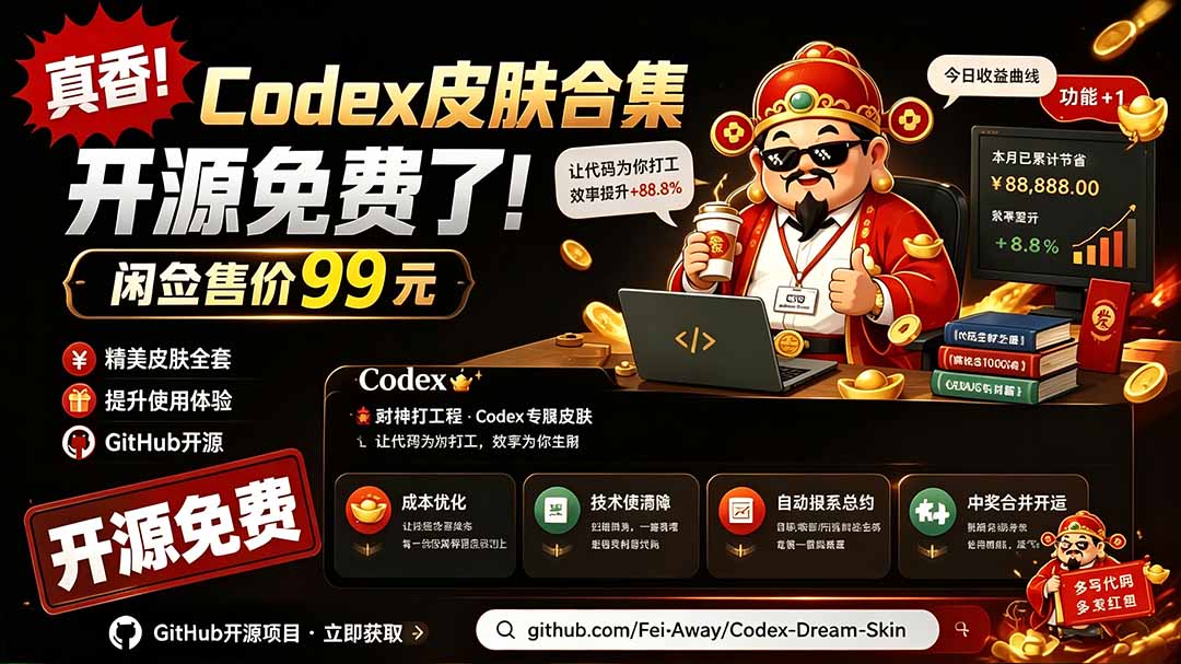 闲鱼售卖99元的Codex皮肤包，GitHub 免费开源了！让你的codex变成精美界面 Codex Dream Skin-大川资源分享站