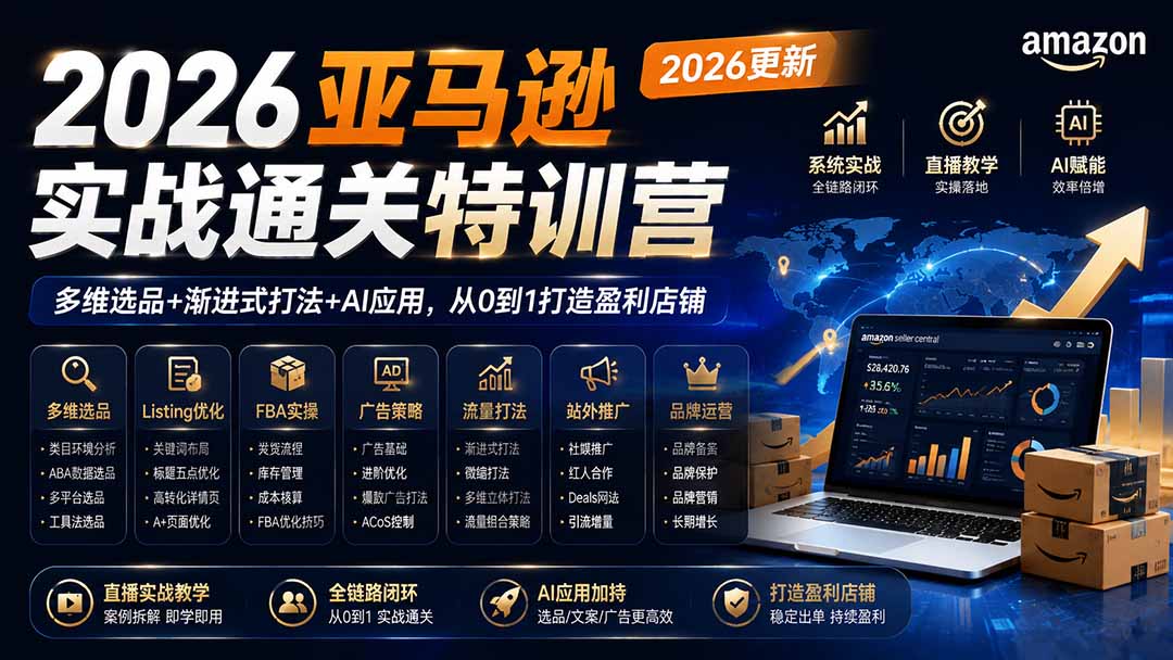 2026亚马逊实战通关特训营-2026更新，多维选品+渐进式打法+AI应用，从0到1打造盈利店铺-大川资源分享站