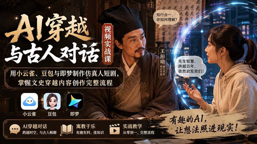 AI穿越与古人对话视频实战课：用小云雀、豆包与即梦制作仿真人短剧，掌握文史穿越内容创作完整流程-大川资源分享站
