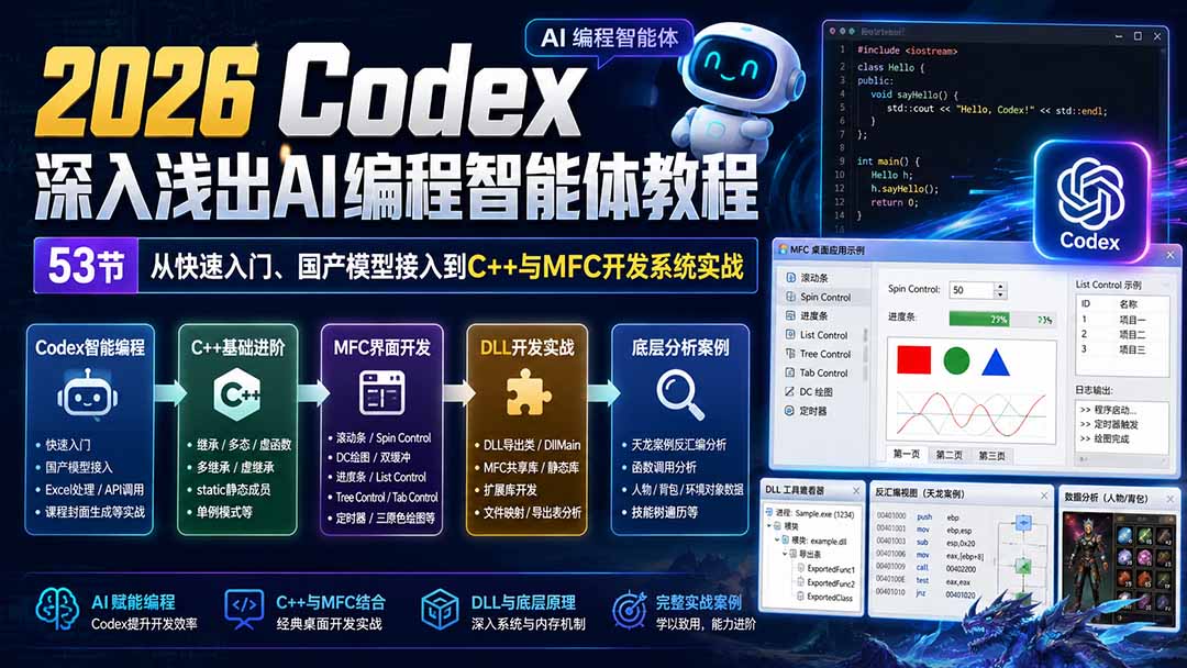 2026 Codex深入浅出AI编程智能体教程：53节从快速入门、国产模型接入到C++与MFC开发系统实战-大川资源分享站
