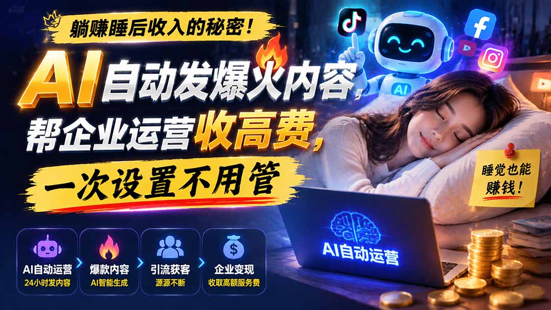 躺赚睡后收入的秘密！AI 自动发爆火内容，帮企业运营收高费，一次设置不用管【原创双语字幕】-大川资源分享站