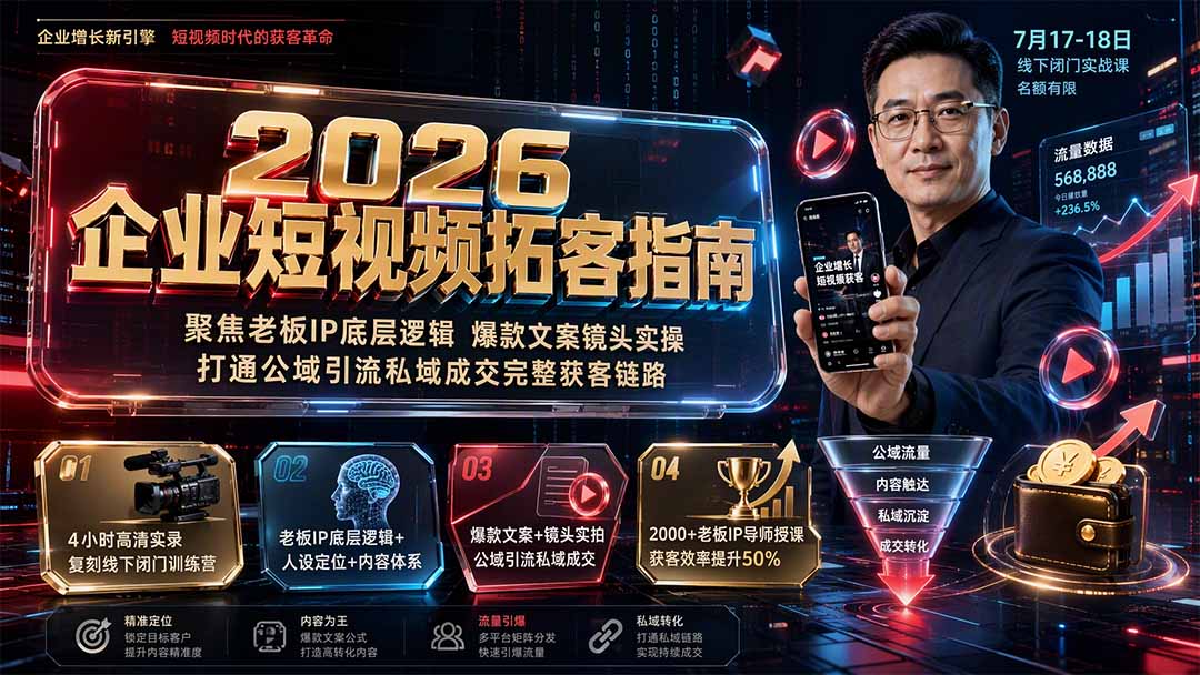 2026企业短视频拓客指南：聚焦老板IP底层逻辑，爆款文案镜头实操，打通公域引流私域成交完整获客链路-大川资源分享站