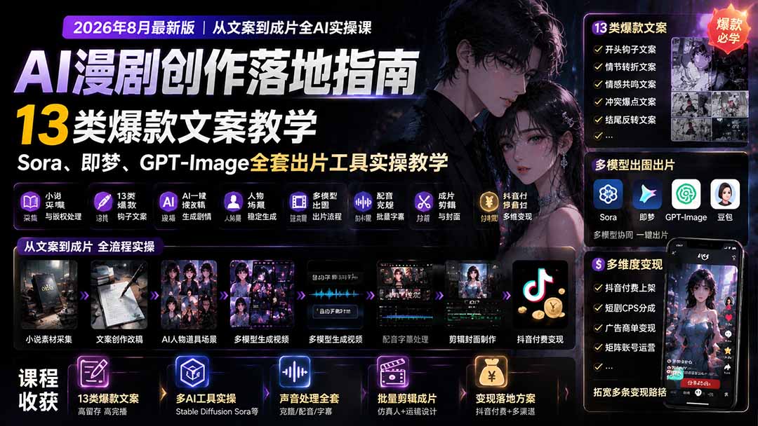图片[1]-AI漫剧创作落地指南｜13类爆款文案教学，Sora、即梦、GPT-Image全套出片工具实操教学-大川资源分享站