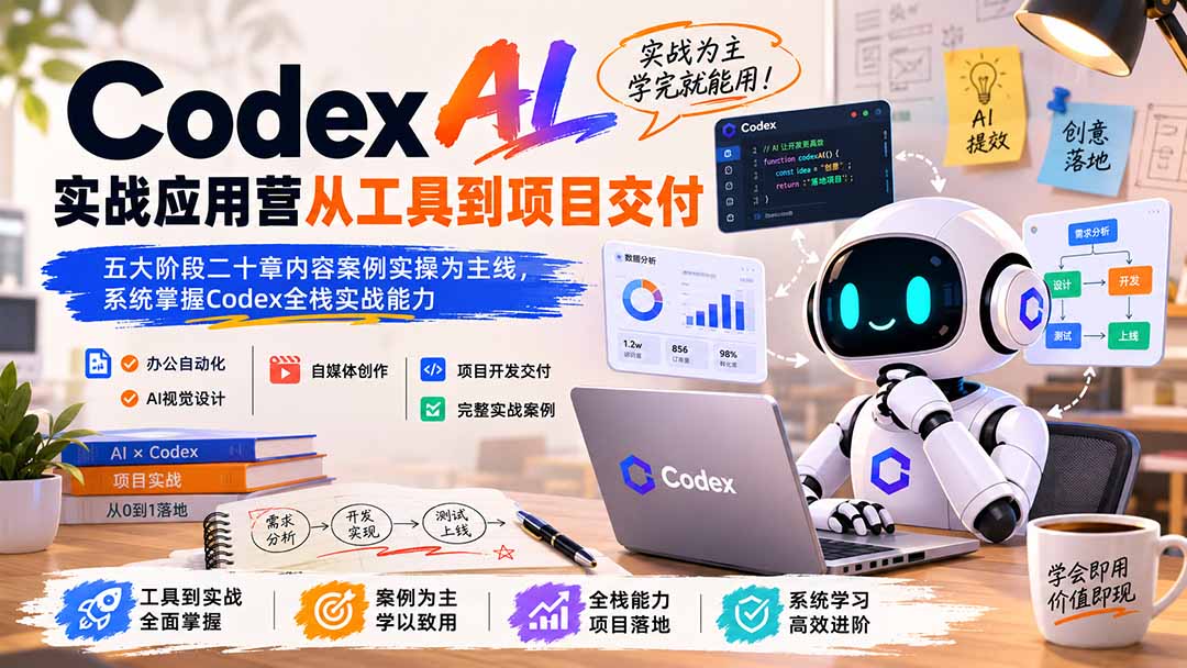 Codex AI实战应用营从工具到项目交付；五大阶段二十章内容案例实操为主线，系统掌握Codex全栈实战能力-大川资源分享站