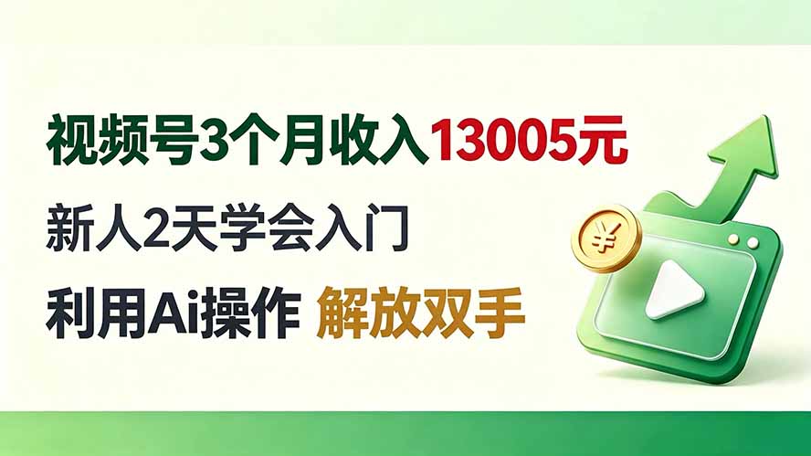 视频号3个月收入13005元， 新人2天学会入门， 利用Ai操作 解放双手！-大川资源分享站