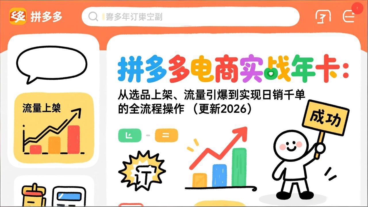 拼多多电商实战年卡：从选品上架、流量引爆到实现日销千单的全流程操作(更新2026年8月-大川资源分享站