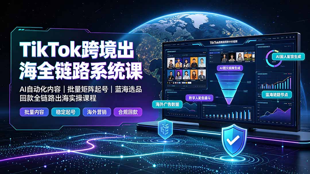 TikTok跨境出海全链路系统课-2026年7月：AI自动化内容｜批量矩阵起号｜蓝海选品回款全链路出海实操课程-大川资源分享站