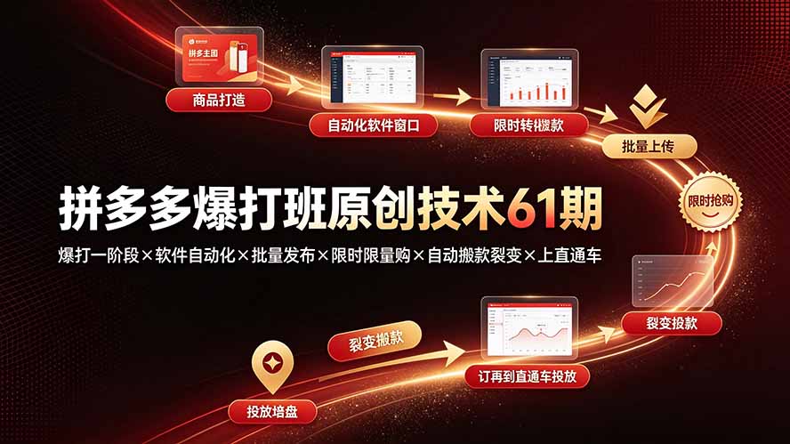 拼多多爆打班原创技术61期：爆打一阶段×软件自动化×批量发布×限时限量购×自动搬款裂变×上直通车-大川资源分享站