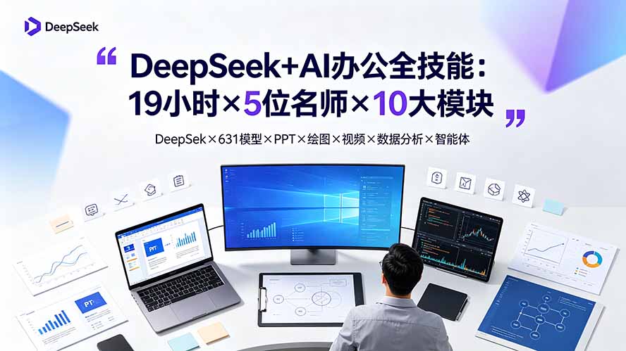 DeepSeek+AI办公全技能：19小时×5位名师×10大模块，DeepSeek×631模型×PPT×绘图×视频×数据分析×智能体-大川资源分享站