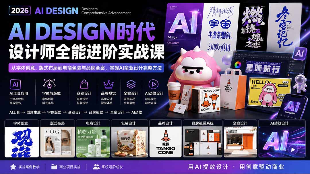 2026AI DESIGN时代设计师全能进阶实战课：从字体创意、版式布局到电商包装与品牌全案，掌握AI商业设计完整方法-大川资源分享站