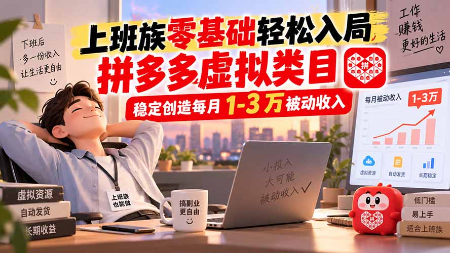 上班族零基础轻松入局，拼多多虚拟类目，稳定创造每月 1-3 万被动收入-大川资源分享站