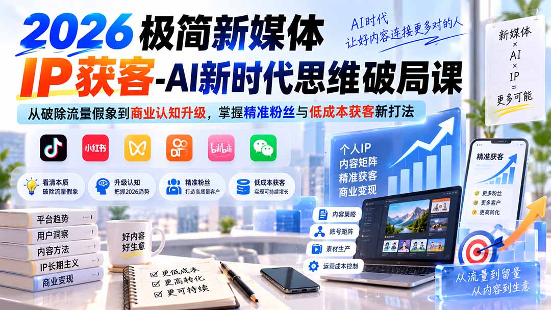 图片[1]-2026极简新媒体IP获客-AI新时代思维破局课：从破除流量假象到商业认知升级，掌握精准粉丝与低成本获客新打法-大川资源分享站