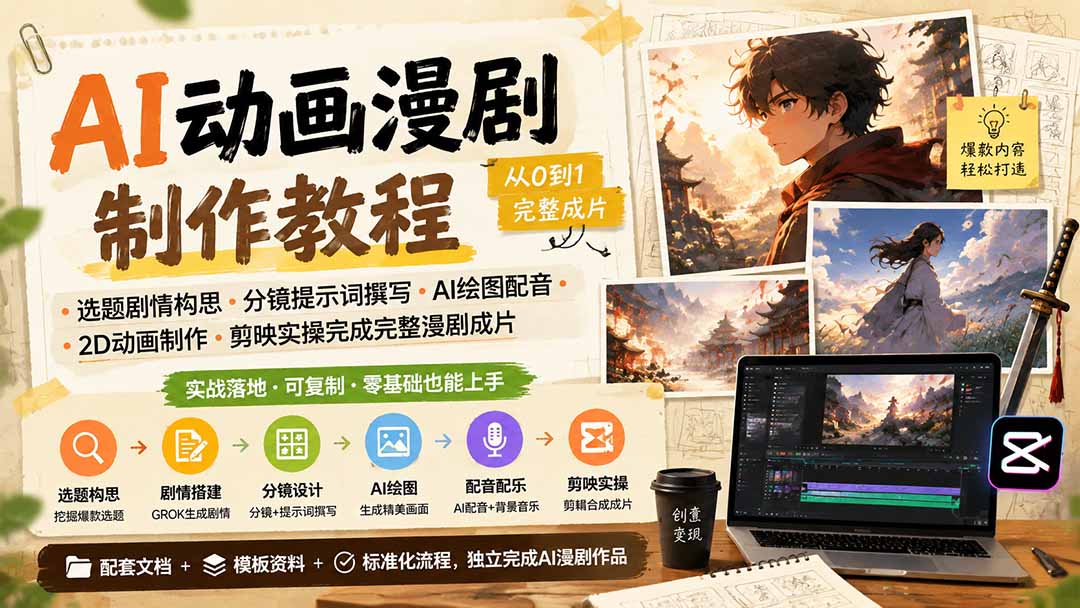 AI动画漫剧制作教程｜选题剧情构思·分镜提示词撰写·AI绘图配音·2D动画制作·剪映实操完成完整漫剧成片-大川资源分享站
