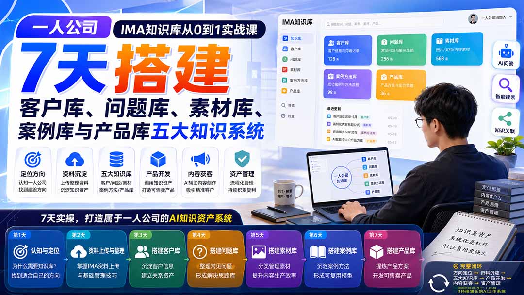 一人公司IMA知识库从0到1实战课：7天搭建客户库、问题库、素材库、案例库与产品库五大知识系统-大川资源分享站