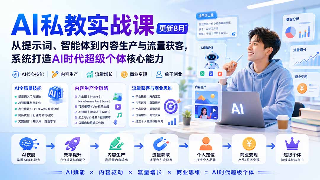 图片[2]-AI私教实战课-更新8月：从提示词、智能体到内容生产与流量获客，系统打造AI时代超级个体核心能力-大川资源分享站