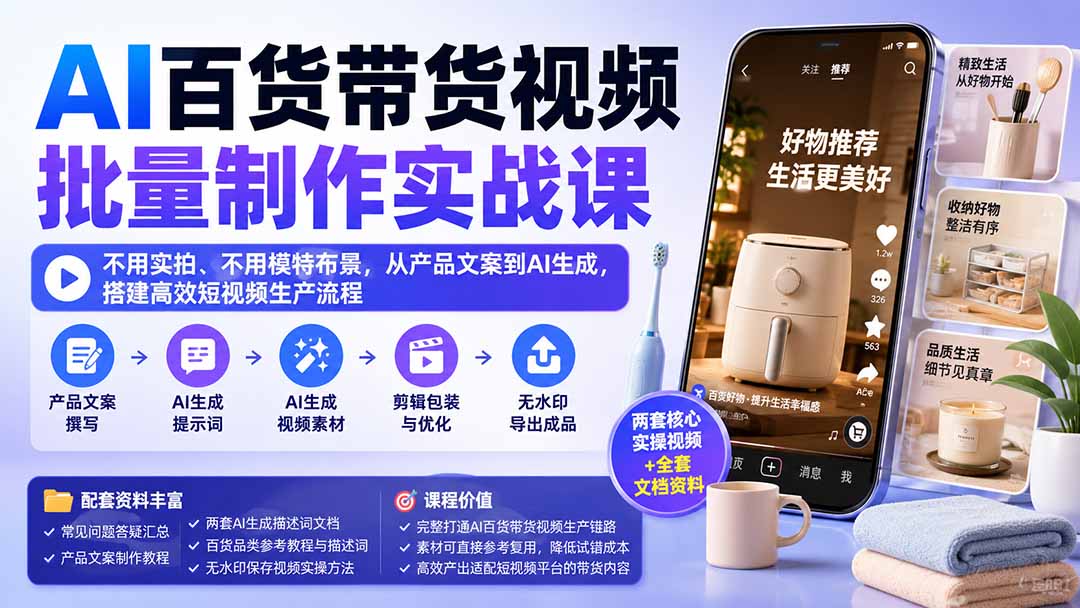 图片[2]-AI百货带货视频批量制作实战课：不用实拍、不用模特布景，从产品文案到AI生成，搭建高效短视频生产流程-大川资源分享站