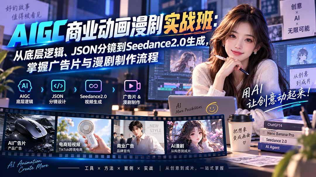 AIGC商业动画漫剧实战班-更新：从底层逻辑、JSON分镜到Seedance2.0生成，掌握广告片与漫剧制作流程-大川资源分享站