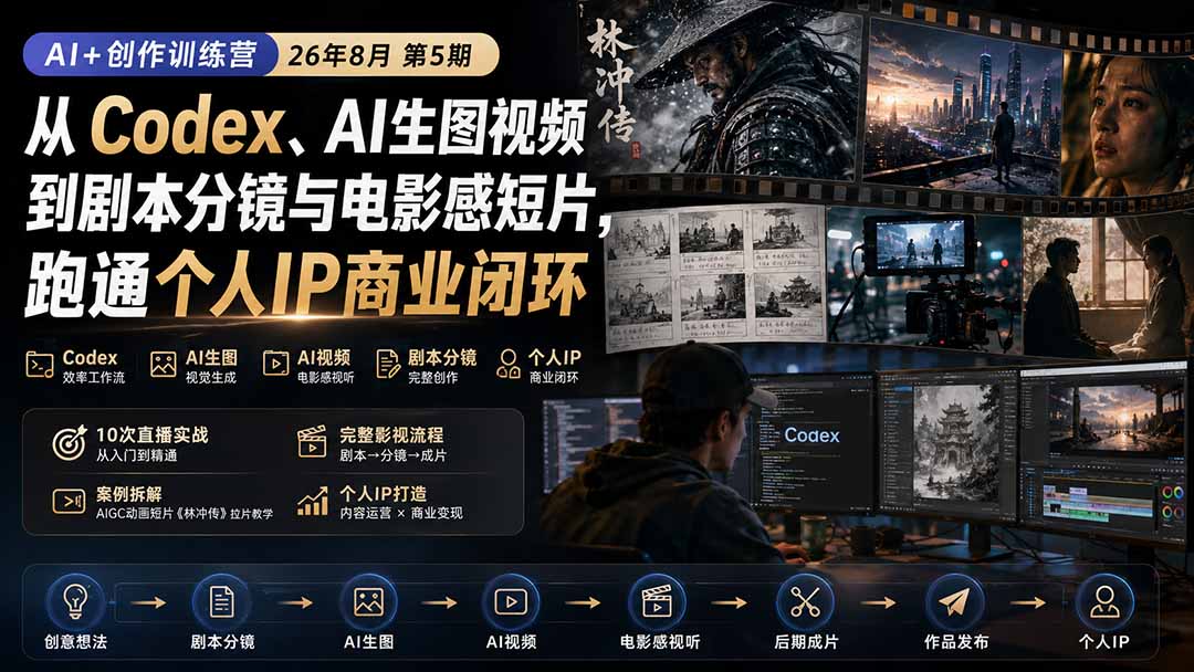 图片[2]-AI+创作训练营26年8月第5期：从Codex、AI生图视频到剧本分镜与电影感短片，跑通个人IP商业闭环-大川资源分享站
