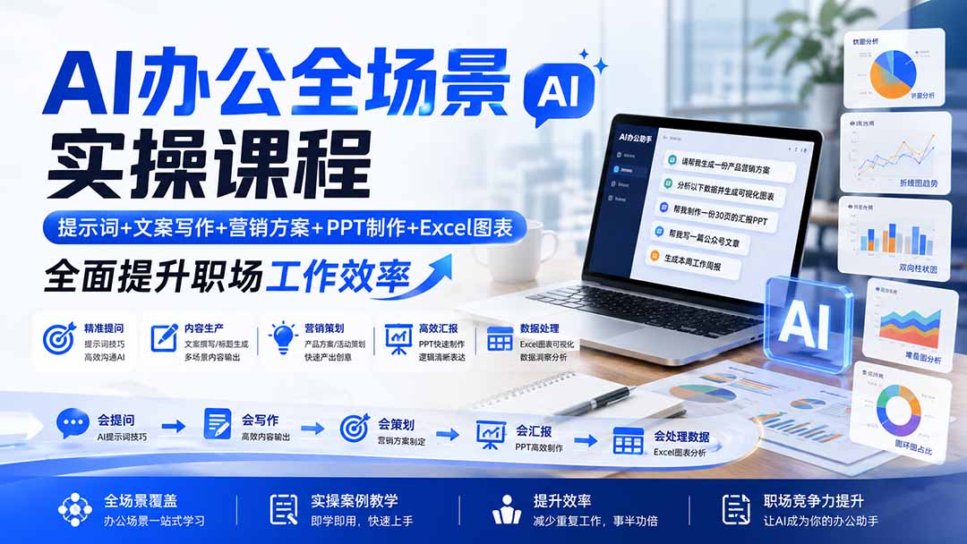 图片[2]-AI办公全场景实操课程：提示词+文案写作+营销方案+PPT制作+Excel图表，全面提升职场工作效率-大川资源分享站