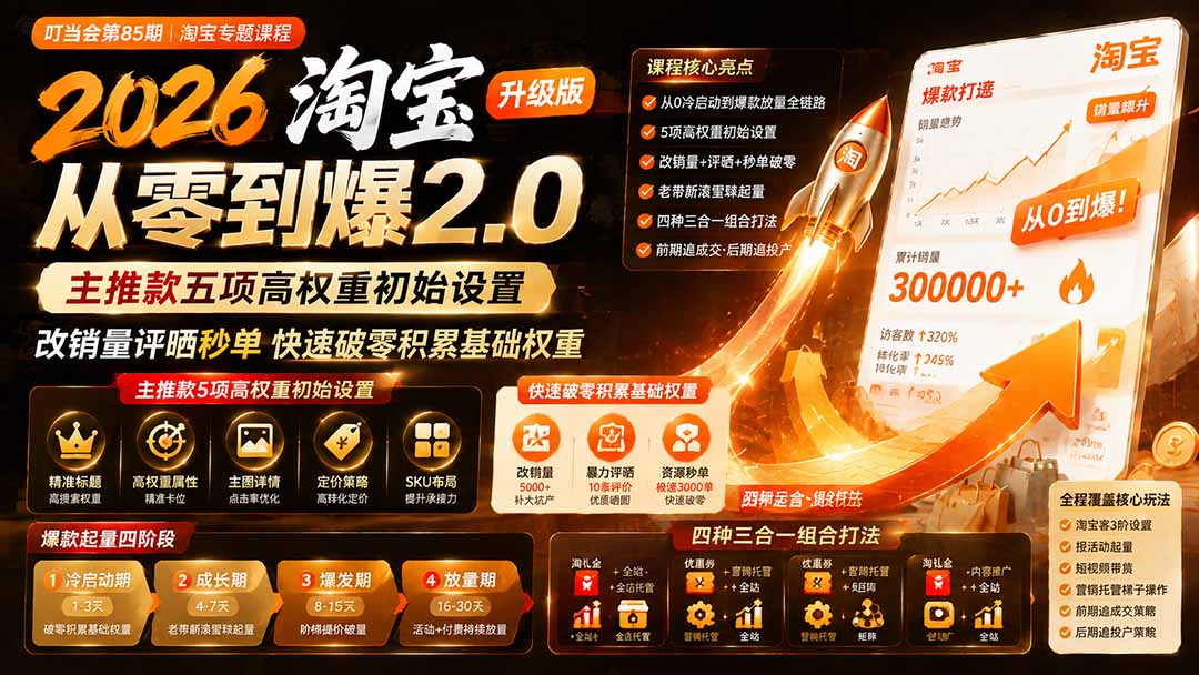 图片[2]-2026淘宝从零到爆2.0第85期；主推款五项高权重初始设置，改销量评晒秒单快速破零积累基础权重-大川资源分享站