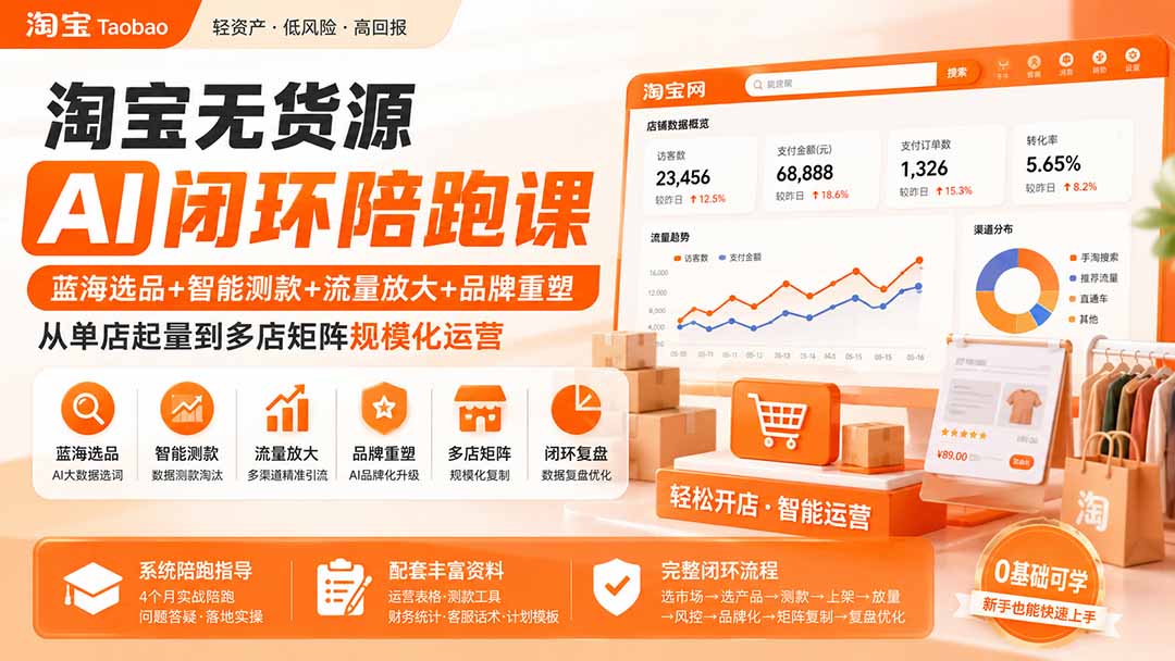 图片[2]-淘宝无货源AI闭环陪跑课：蓝海选品+智能测款+流量放大+品牌重塑，从单店起量到多店矩阵规模化运营-大川资源分享站