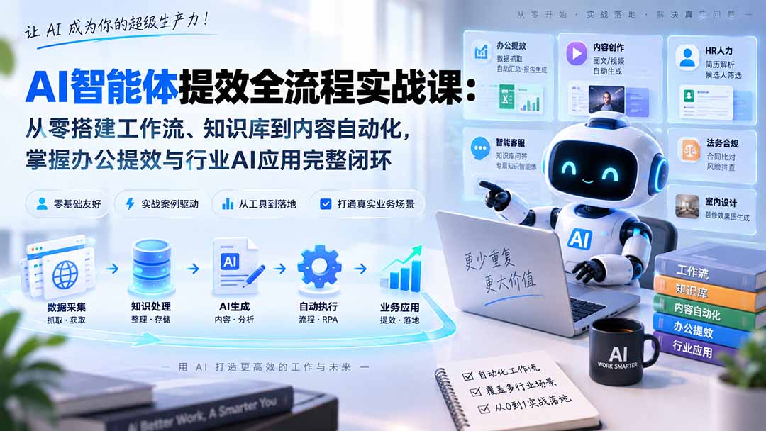 AI智能体提效全流程实战课：从零搭建工作流、知识库到内容自动化，掌握办公提效与行业AI应用完整闭环-大川资源分享站