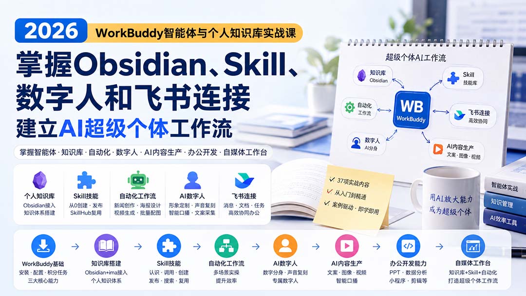 图片[2]-2026 WorkBuddy智能体与个人知识库实战课：掌握Obsidian、Skill、数字人和飞书连接，建立AI超级个体工作流-大川资源分享站