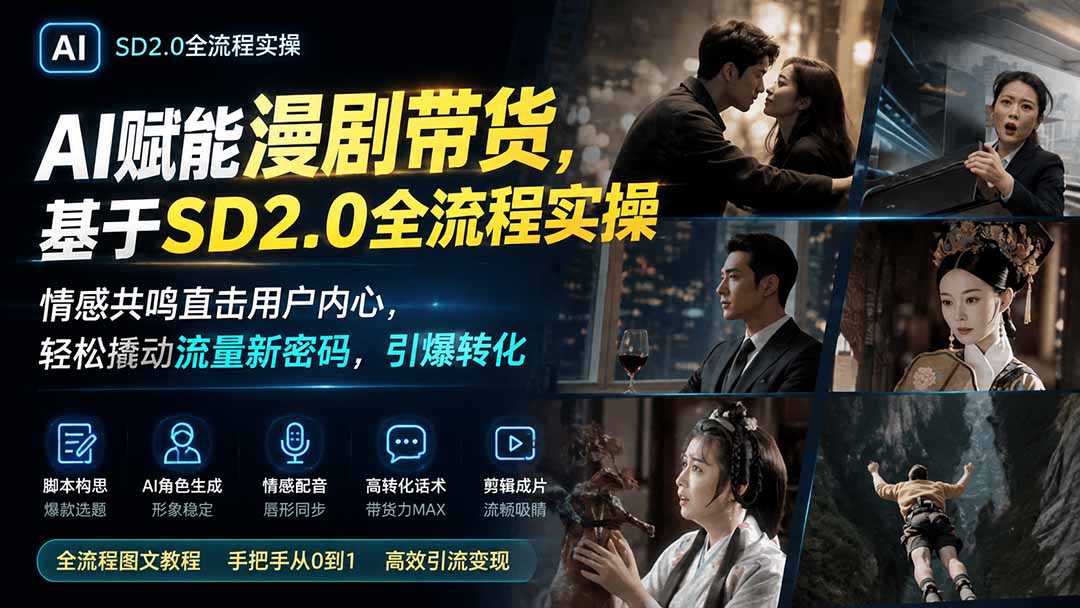 AI赋能漫剧带货，基于SD2.0全流程实操；情感共鸣直击用户内心，轻松撬动流量新密码，引爆转化-大川资源分享站