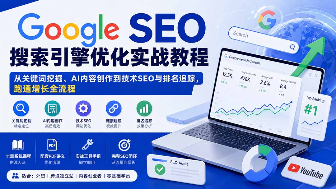 图片[2]-Google SEO搜索引擎优化实战教程：从关键词挖掘、AI内容创作到技术SEO与排名追踪，跑通增长全流程-大川资源分享站