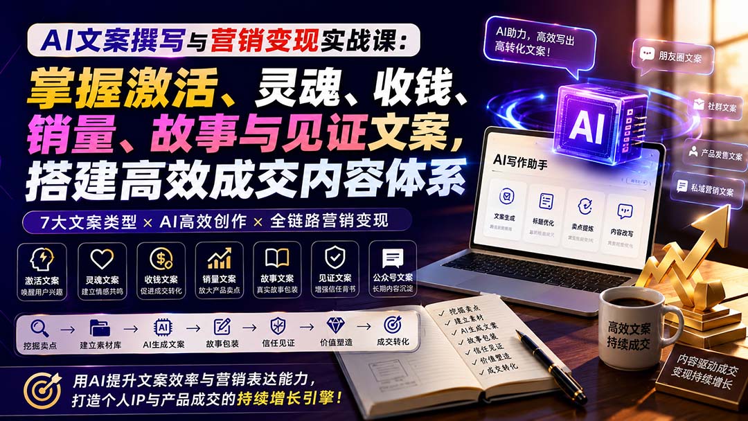 图片[2]-AI文案撰写与营销变现实战课：掌握激活、灵魂、收钱、销量、故事与见证文案，搭建高效成交内容体系-大川资源分享站