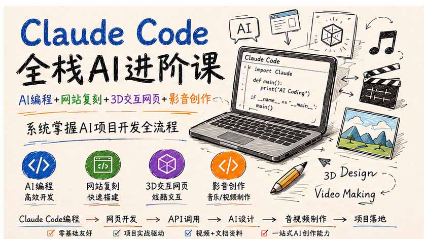 图片[2]-Claude Code全栈AI进阶课-更新；AI编程+网站复刻+3D交互网页+影音创作，系统掌握AI项目开发全流程-大川资源分享站