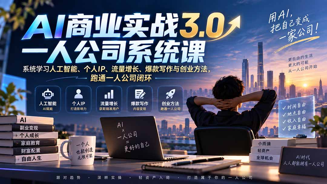 图片[2]-AI商业实战3.0一人公司系统课：系统学习人工智能、个人IP、流量增长、爆款写作与创业方法，跑通一人公司闭环-大川资源分享站