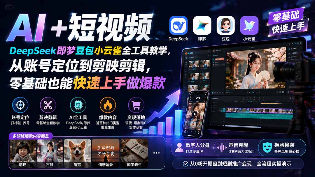 图片[2]-AI+短视频｜DeepSeek即梦豆包小云雀全工具教学，从账号定位到剪映剪辑，零基础也能快速上手做爆款-大川资源分享站