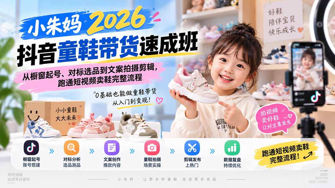 图片[2]-小朱妈2026抖音童鞋带货速成班：从橱窗起号、对标选品到文案拍摄剪辑，跑通短视频卖鞋完整流程-大川资源分享站