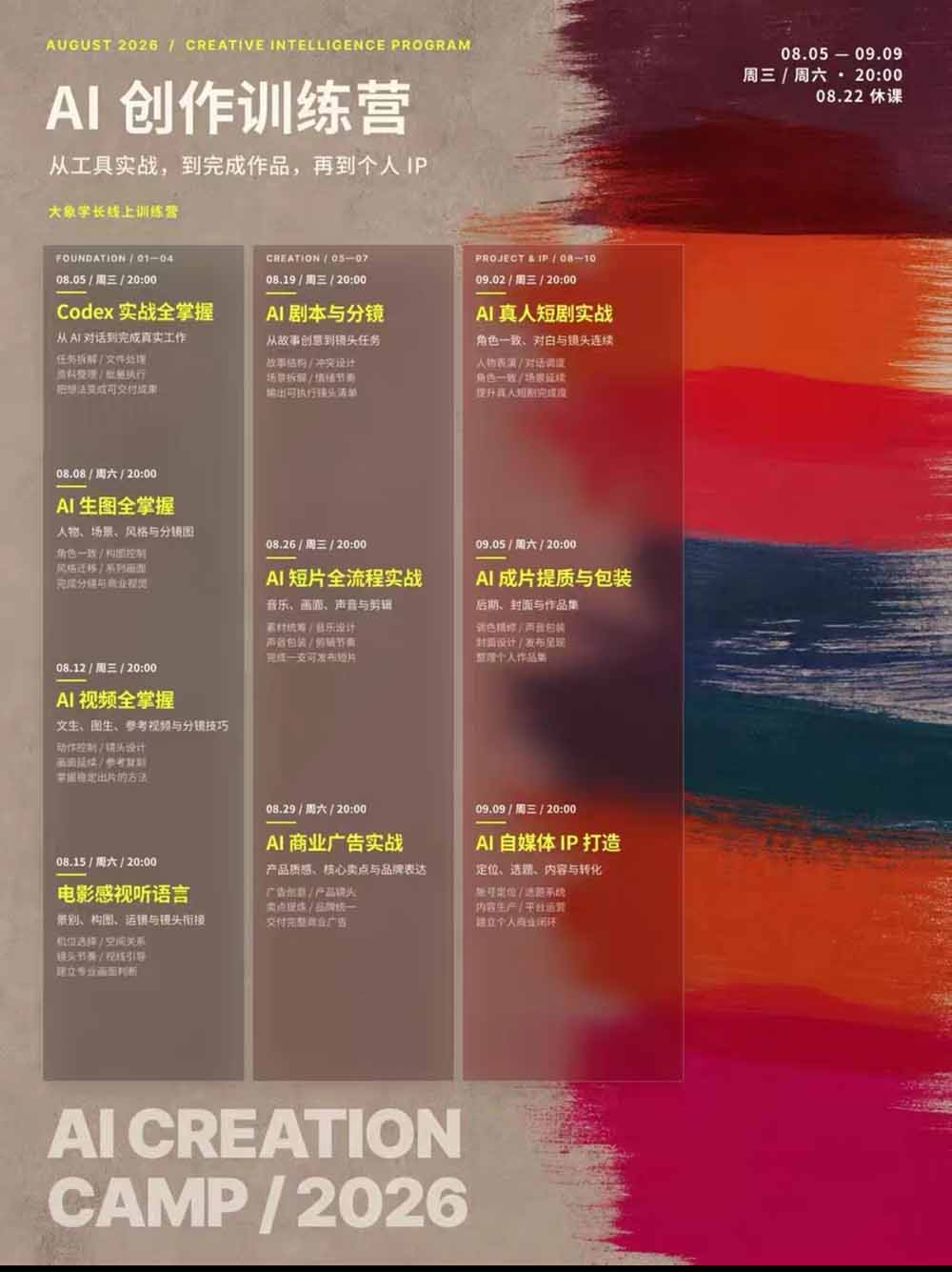 图片[3]-AI+创作训练营26年第5期-更新：从Codex、AI生图视频到剧本分镜与电影感短片，跑通个人IP商业闭环-大川资源分享站