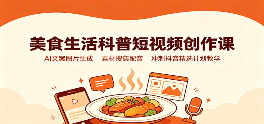 美食生活科普短视频创作课：AI文案图片生成，素材搜集配音，冲刺抖音精选计划教学-大川资源分享站