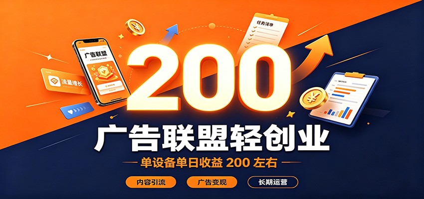 广告联盟轻创业，单设备单日收益200左右，内容引流广告变现长期运营-大川资源分享站