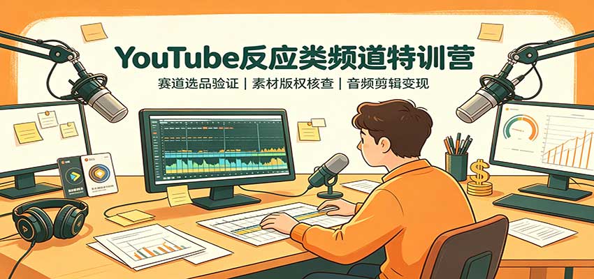 YouTube反应类频道特训营：赛道选品验证，素材版权核查，音频剪辑变现-大川资源分享站